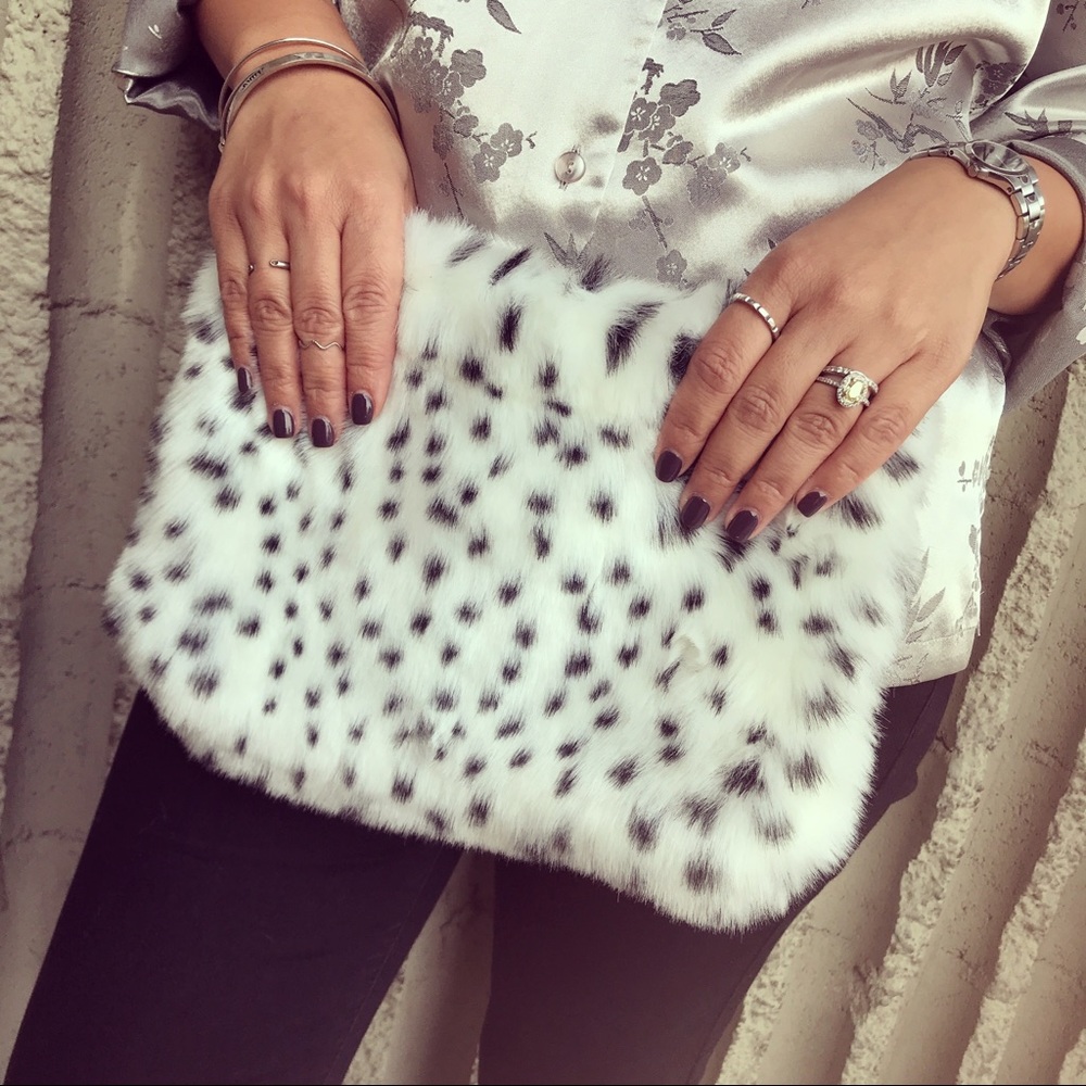Snow Leopard Faux Fur Clutch Handbag
